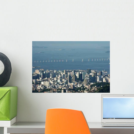 Distand City Skyline and Ocean Bridge Wall Decal