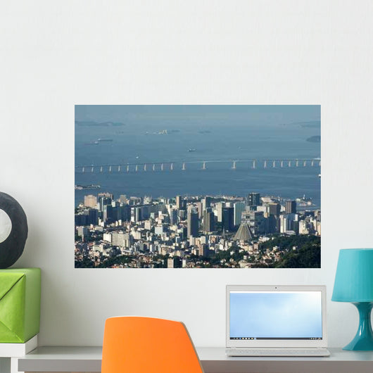 Distand City Skyline and Ocean Bridge Wall Decal