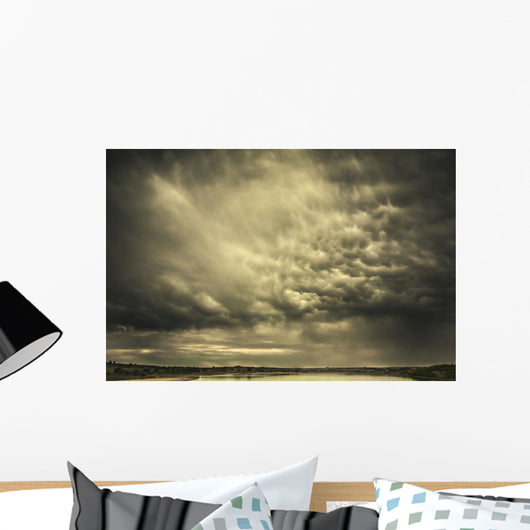 Mammatus storm clouds above a lake Wall Mural