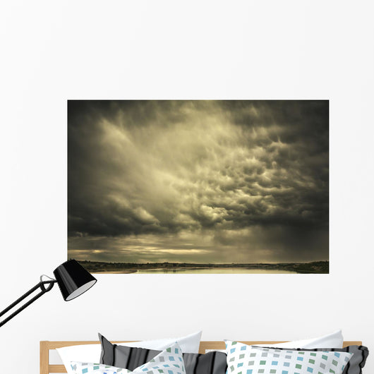Mammatus storm clouds above a lake Wall Mural