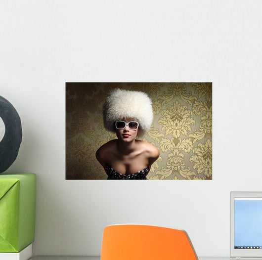 Sexy WomanÐ± White Fur Hat Wall Mural