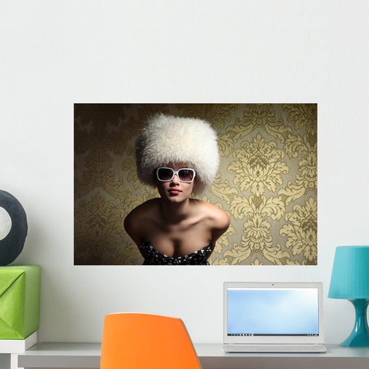 Sexy WomanÐ± White Fur Hat Wall Mural