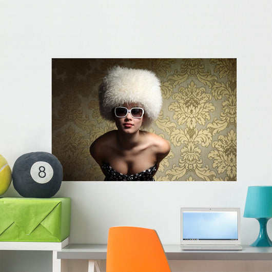 Sexy WomanÐ± White Fur Hat Wall Mural