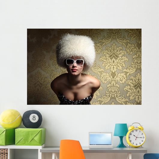 Sexy WomanÐ± White Fur Hat Wall Mural