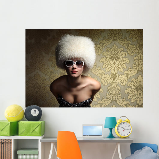 Sexy WomanÐ± White Fur Hat Wall Mural