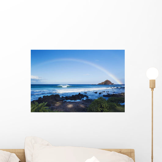 Hawaii, Maui, Hana, Dramatic Coastline, Rainbow Over Ocean Wall Mural