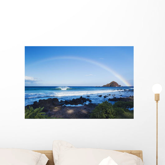 Hawaii, Maui, Hana, Dramatic Coastline, Rainbow Over Ocean Wall Mural