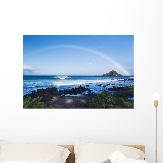 Hawaii, Maui, Hana, Dramatic Coastline, Rainbow Over Ocean Wall Mural