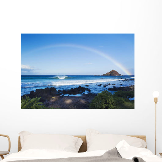Hawaii, Maui, Hana, Dramatic Coastline, Rainbow Over Ocean Wall Mural
