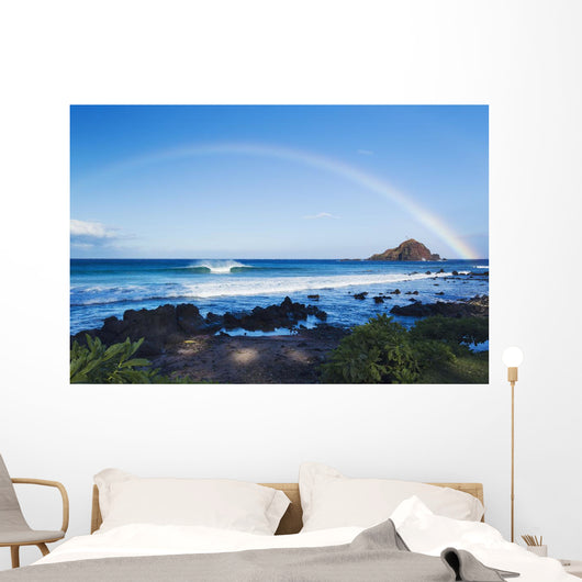 Hawaii, Maui, Hana, Dramatic Coastline, Rainbow Over Ocean Wall Mural