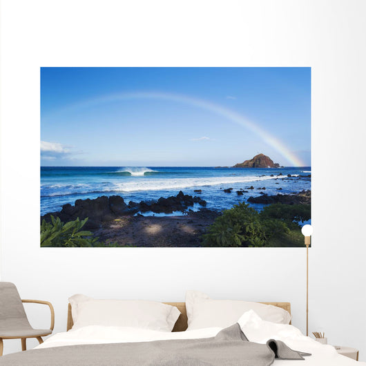 Hawaii, Maui, Hana, Dramatic Coastline, Rainbow Over Ocean Wall Mural