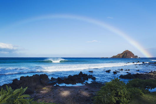Hawaii, Maui, Hana, Dramatic Coastline, Rainbow Over Ocean Wall Mural