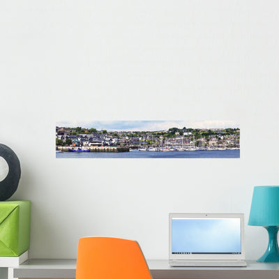 Busy Harbour and Waterfront Wall Mural shown on a wall