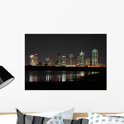 Downtown Dallas Texas Night Wall Decal shown on a wall