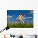 Girl Jumping Running against Wall Mural