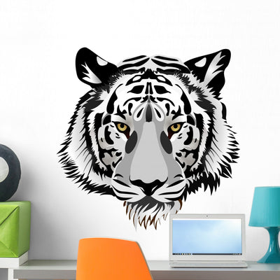 Tiger Head Wall Decal shown on a wall