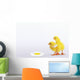 Two yellow baby chicks looking at fried egg;British columbia canada Wall Mural