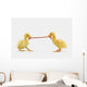 Two baby ducklings fighting over a worm;British columbia canada Wall Mural