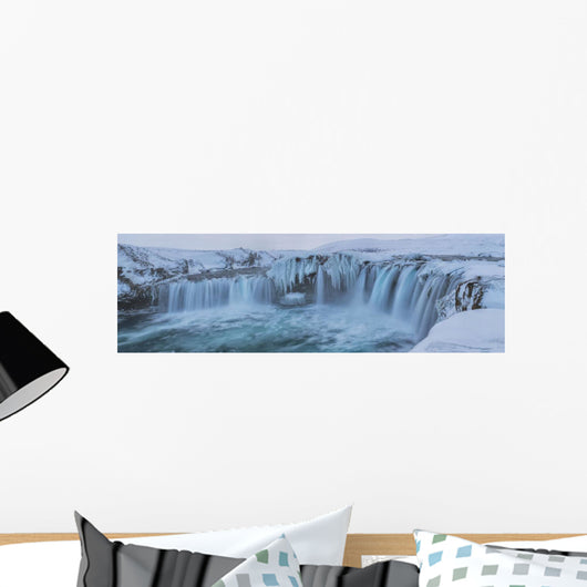 Godafoss With Large Pieces Of Ice Forming In The Cold Weather Wall Mural