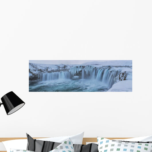 Godafoss With Large Pieces Of Ice Forming In The Cold Weather Wall Mural