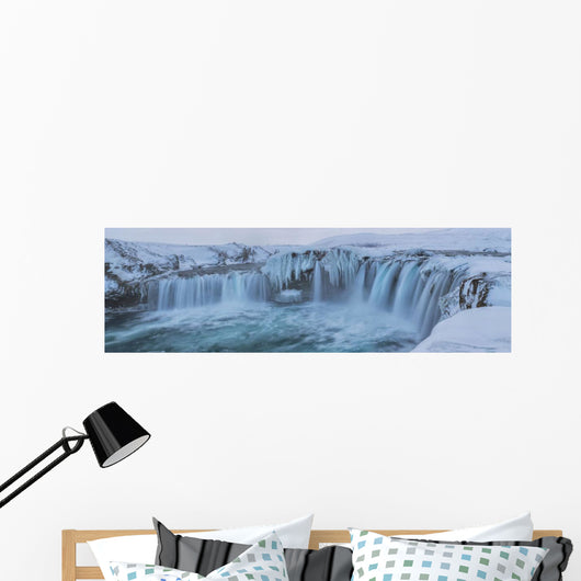 Godafoss With Large Pieces Of Ice Forming In The Cold Weather Wall Mural
