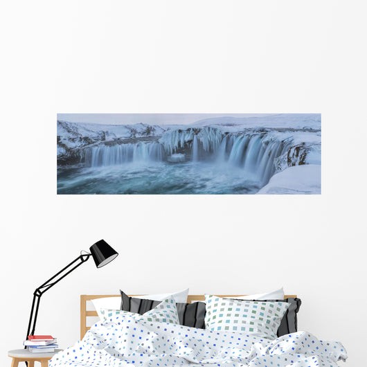 Godafoss With Large Pieces Of Ice Forming In The Cold Weather Wall Mural