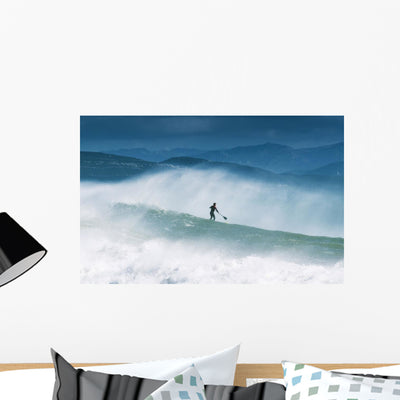 Paddleboarding Waves along Coast Wall Mural shown on a wall