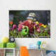 Toddler Girl Watering Tulips, Anchorage, Alaska, Usa Wall Mural