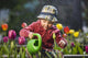 Toddler Girl Watering Tulips, Anchorage, Alaska, Usa Wall Mural
