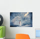 Snowman Standing Next To A Stream With Fog And Hoar Frosted Trees Wall Mural