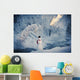 Snowman Standing Next To A Stream With Fog And Hoar Frosted Trees Wall Mural