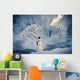 Snowman Standing Next To A Stream With Fog And Hoar Frosted Trees Wall Mural