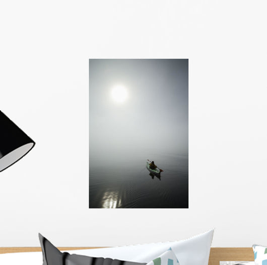 A Sea Kayaker Paddles Into Thick Fog On On A Calm Morning Wall Mural