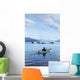 A Sea Kayaker Watches As A Group Of Humpback Whales Lift Their Flukes Wall Mural
