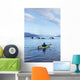 A Sea Kayaker Watches As A Group Of Humpback Whales Lift Their Flukes Wall Mural