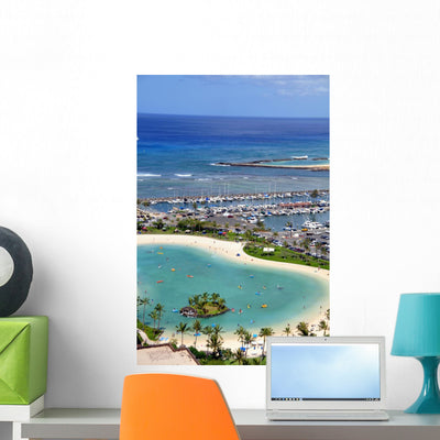 Waikiki Beach Oahu Hawaii Wall Decal shown on a wall