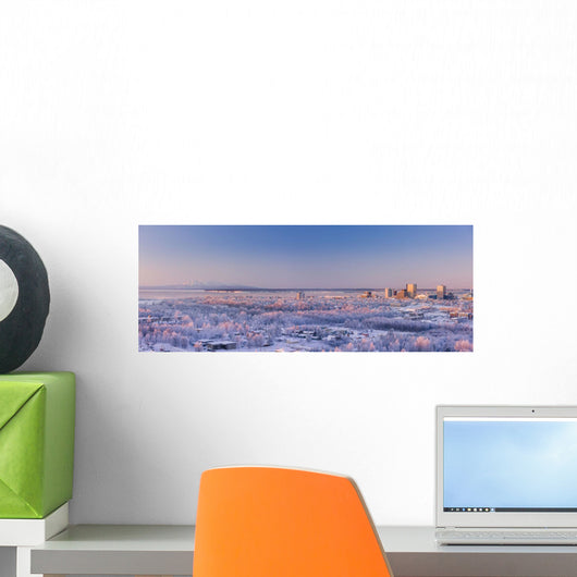 Aerial View Of Downtown Anchorage At Sunset Wall Mural
