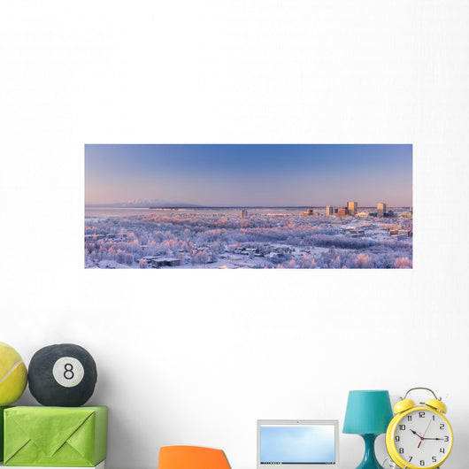 Aerial View Of Downtown Anchorage At Sunset Wall Mural