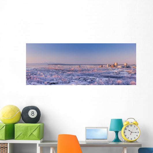 Aerial View Of Downtown Anchorage At Sunset Wall Mural