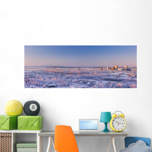 Aerial View Of Downtown Anchorage At Sunset Wall Mural