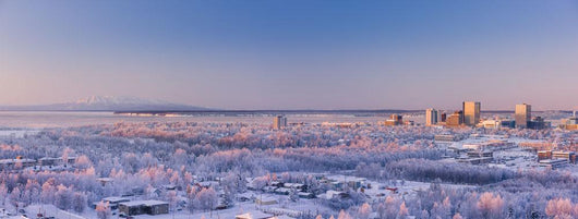 Aerial View Of Downtown Anchorage At Sunset Wall Mural
