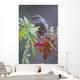 Townsend's Solitaire With Mountain Ash Berry In Beak Perched On Branch Wall Mural