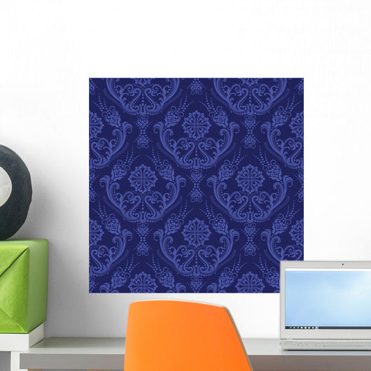 Luxury Blue Floral Damask Wall Decal
