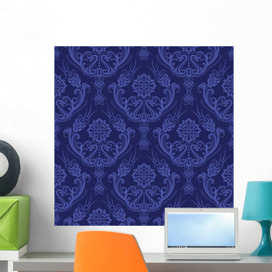 Luxury Blue Floral Damask Wall Decal
