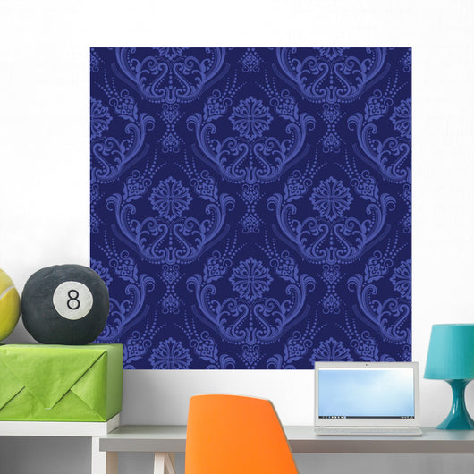 Luxury Blue Floral Damask Wall Decal