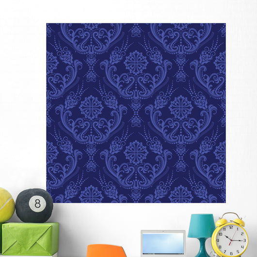 Luxury Blue Floral Damask Wall Decal