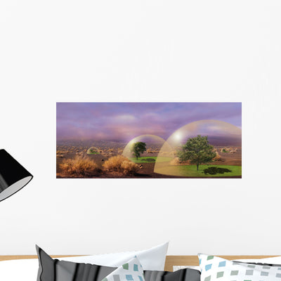 Futuristic Environmental Protection Domes Wall Mural shown on a wall