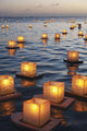 Annual lantern floating ceremony during sunset at Ala Moana Wall Mural