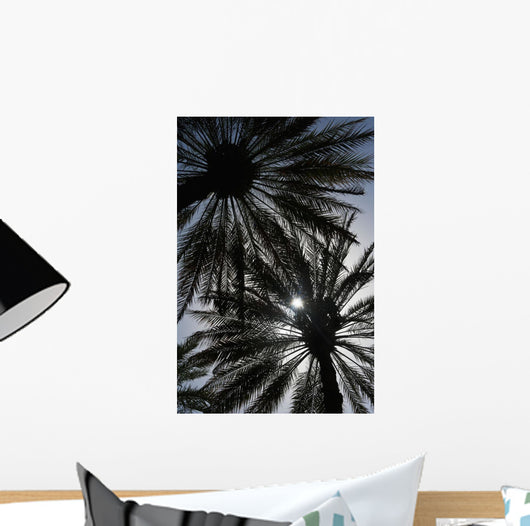 Silhouette Of Date Palm Trees In Oasis Wall Mural