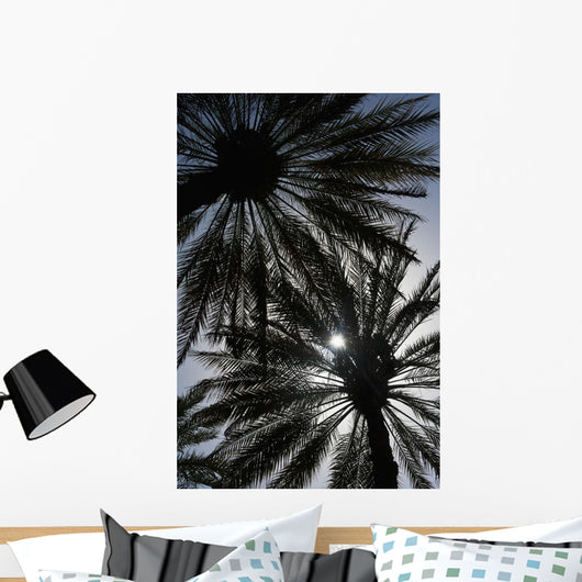Silhouette Of Date Palm Trees In Oasis Wall Mural